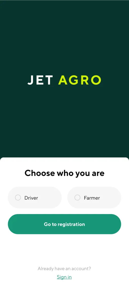 Registration and login - mobile interface 1