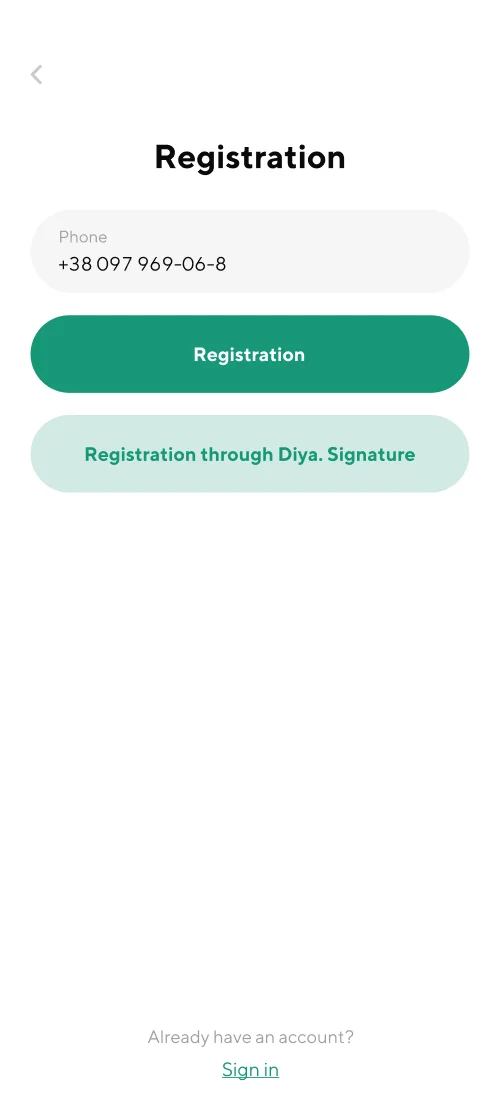 Registration and login - mobile interface 1