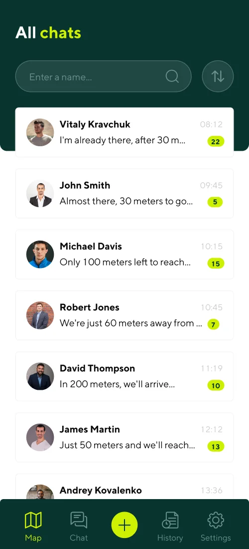 History and chats - mobile interface 1