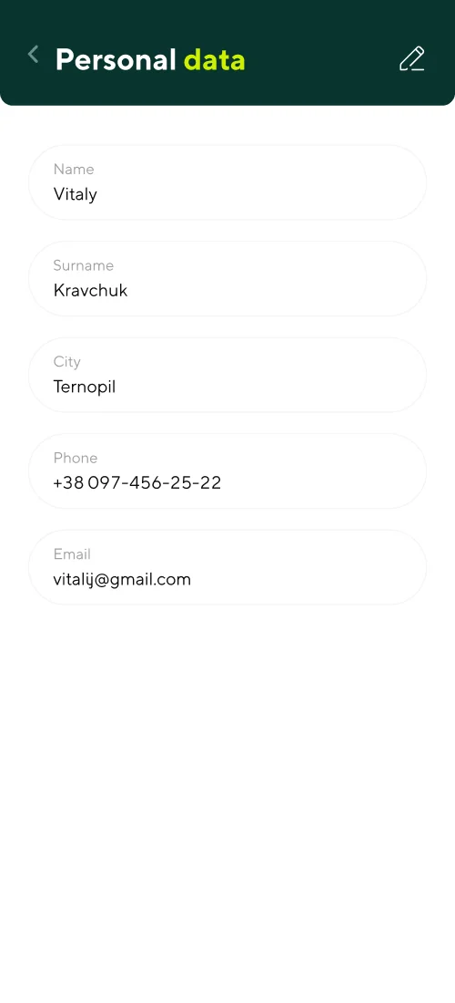 Personal data - mobile interface 3